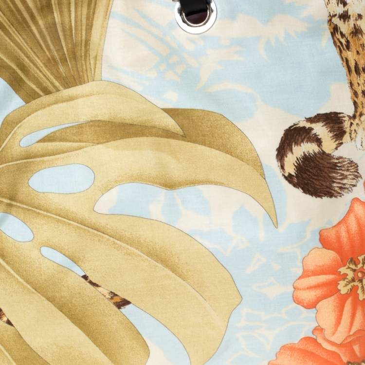 Pre Owned Salvatore Ferragamo Multicolor Floral Print Satin and Leather Tote