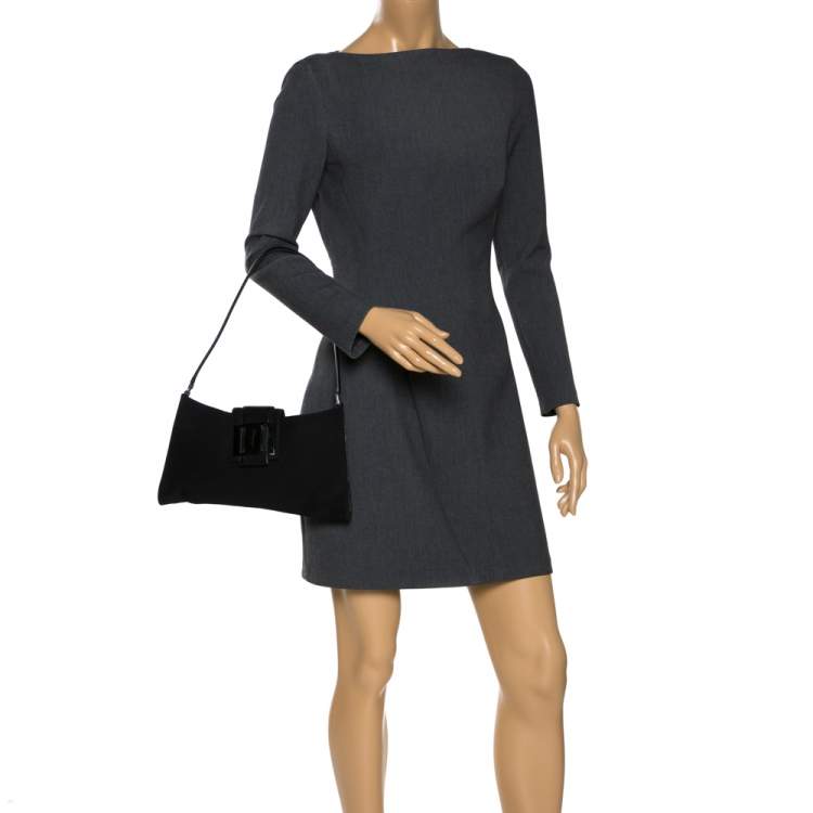Pre Owned Salvatore Ferragamo Black Canvas and Leather Baguette Bag