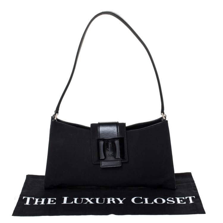 Pre Owned Salvatore Ferragamo Black Canvas and Leather Baguette Bag