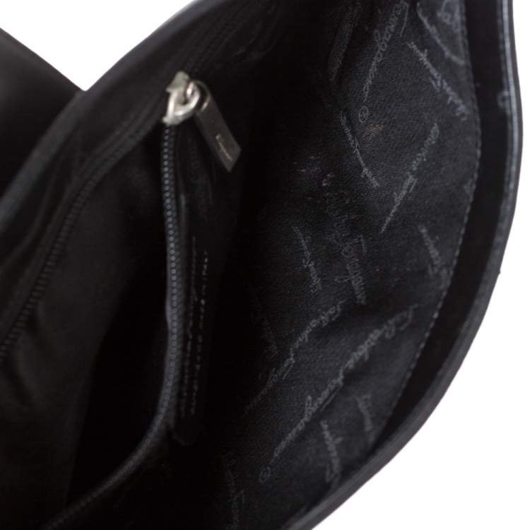 Pre Owned Salvatore Ferragamo Black Canvas and Leather Baguette Bag