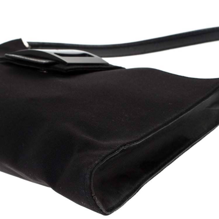 Pre Owned Salvatore Ferragamo Black Canvas and Leather Baguette Bag