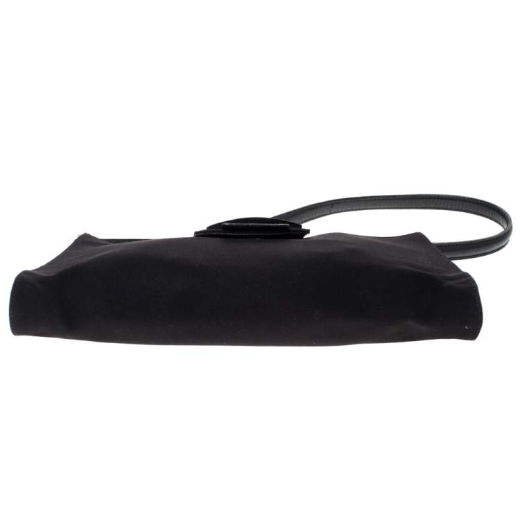 Pre Owned Salvatore Ferragamo Black Canvas and Leather Baguette Bag