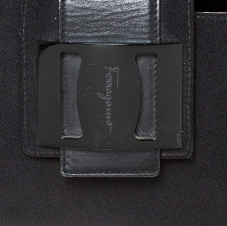 Pre Owned Salvatore Ferragamo Black Canvas and Leather Baguette Bag