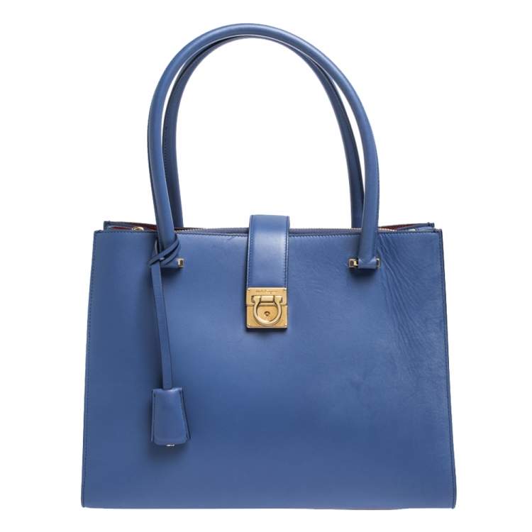 مملوكة مسبقًا Salvatore Ferragamo Blue Leather Marlene Tote