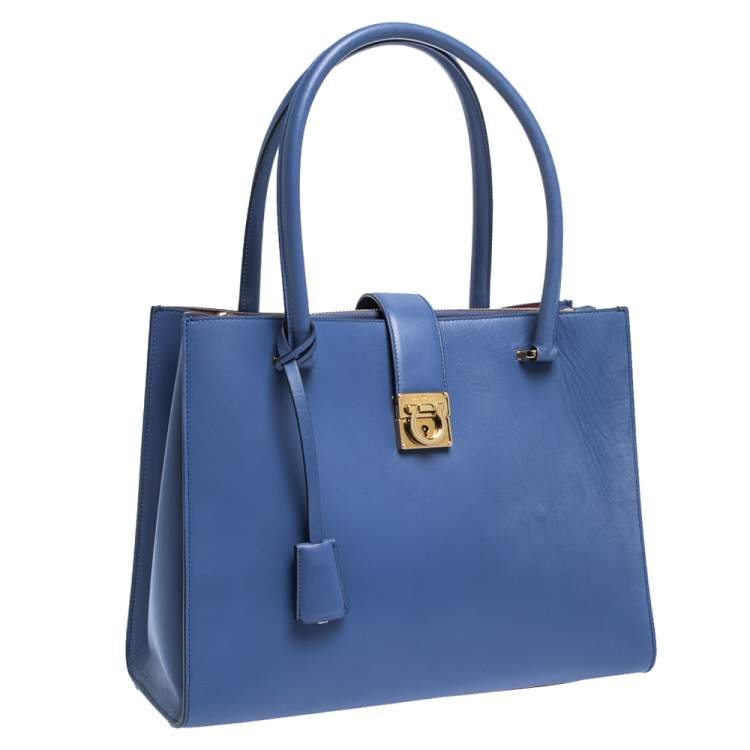 مملوكة مسبقًا Salvatore Ferragamo Blue Leather Marlene Tote