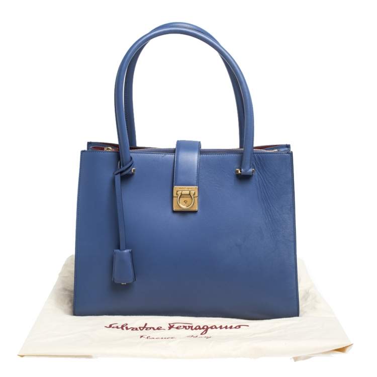 مملوكة مسبقًا Salvatore Ferragamo Blue Leather Marlene Tote