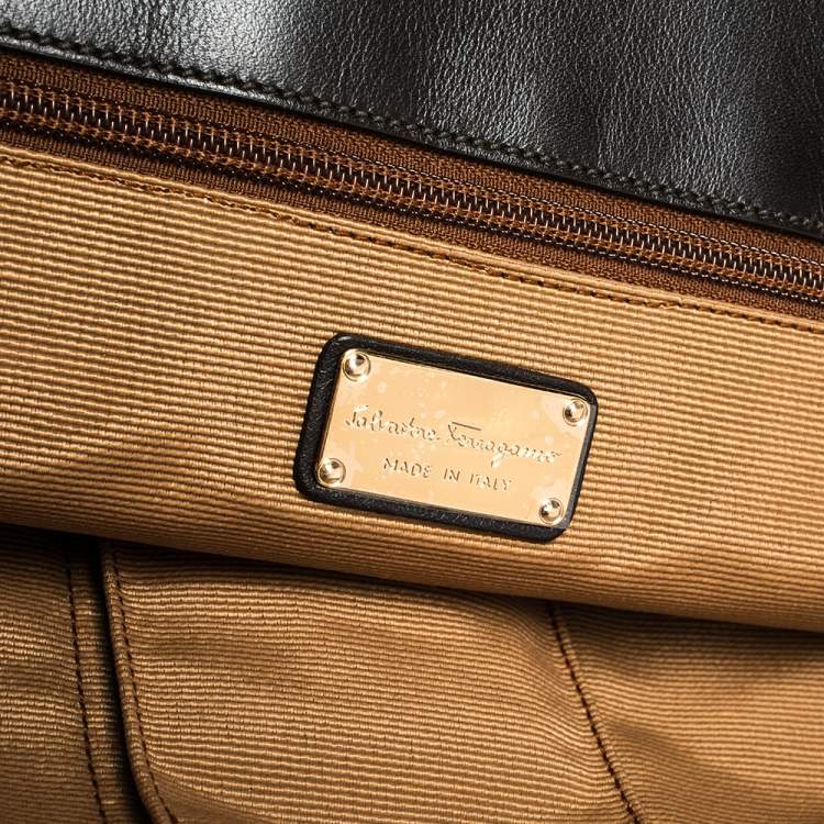 Pre Owned Salvatore Ferragamo Brown Straw and Leather Satchel