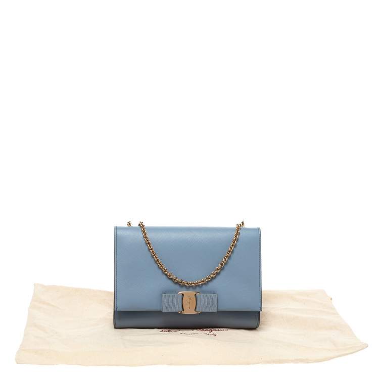 Pre Owned Salvatore Ferragamo Sky Blue Leather Ginny Crossbody Bag
