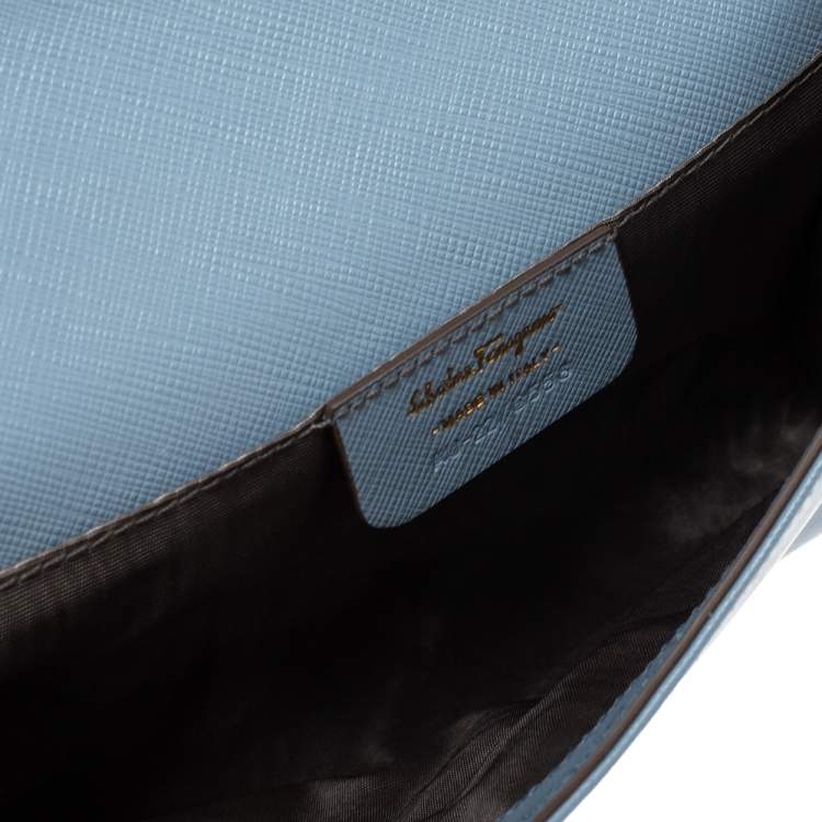 Pre Owned Salvatore Ferragamo Sky Blue Leather Ginny Crossbody Bag
