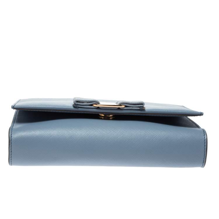 Pre Owned Salvatore Ferragamo Sky Blue Leather Ginny Crossbody Bag