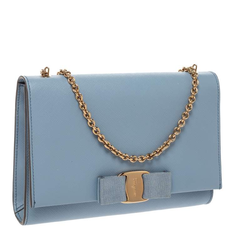 Pre Owned Salvatore Ferragamo Sky Blue Leather Ginny Crossbody Bag