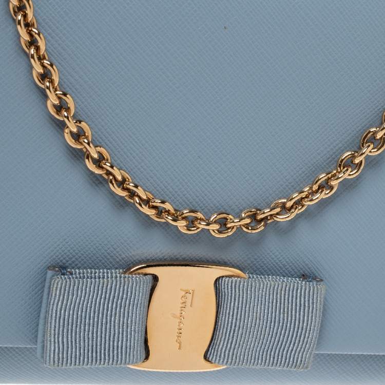 Pre Owned Salvatore Ferragamo Sky Blue Leather Ginny Crossbody Bag