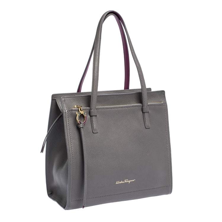 Pre Owned Salvatore Ferragamo Grey Leather Amy Tote