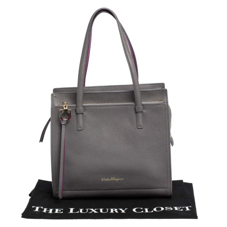Pre Owned Salvatore Ferragamo Grey Leather Amy Tote