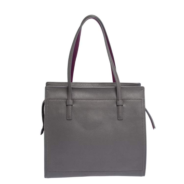 Pre Owned Salvatore Ferragamo Grey Leather Amy Tote