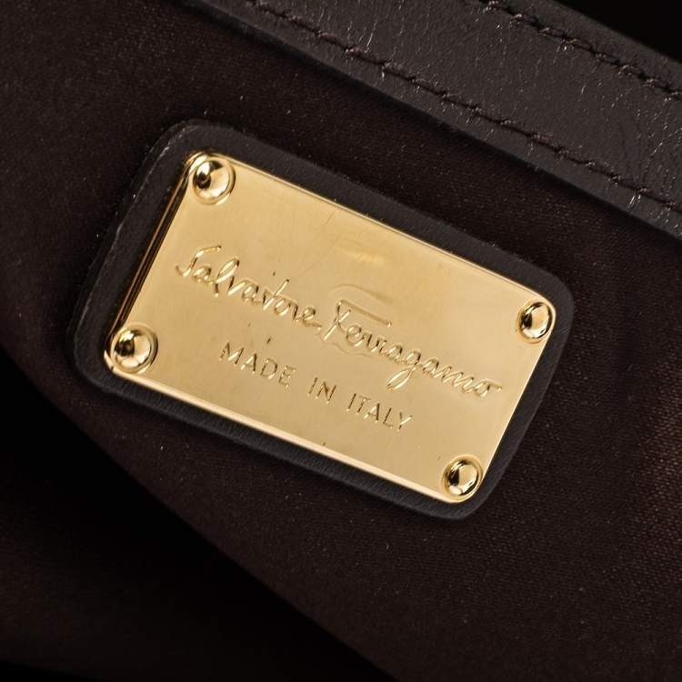 مملوكة مسبقًا Salvatore Ferragamo Dark Brown Canvas,Suede and Leather Patchwork Amy Tote
