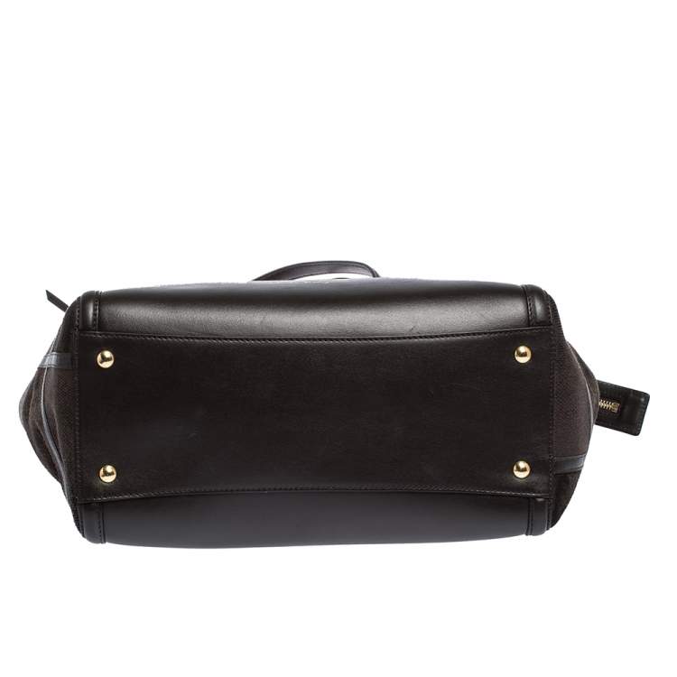 مملوكة مسبقًا Salvatore Ferragamo Dark Brown Canvas,Suede and Leather Patchwork Amy Tote