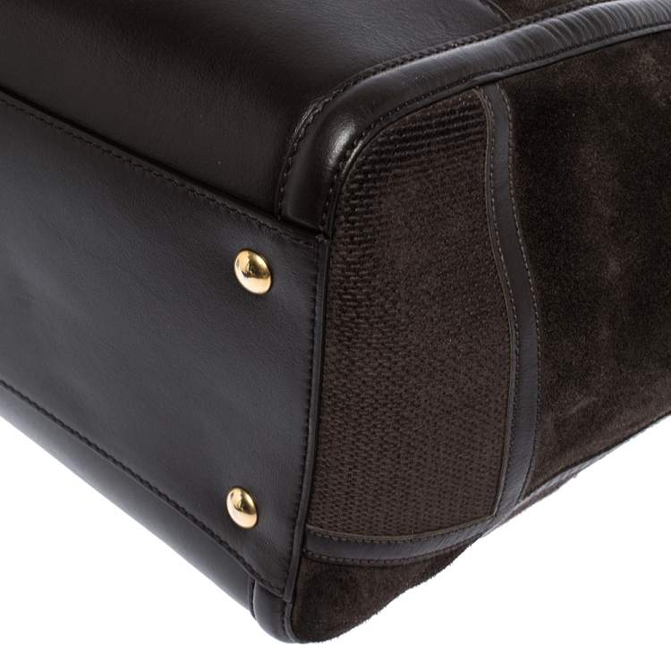 مملوكة مسبقًا Salvatore Ferragamo Dark Brown Canvas,Suede and Leather Patchwork Amy Tote