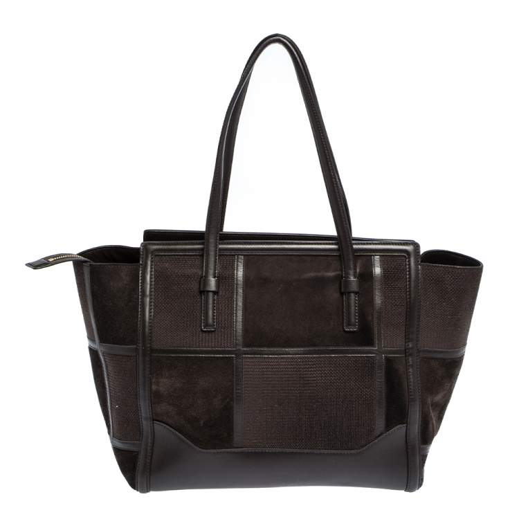 مملوكة مسبقًا Salvatore Ferragamo Dark Brown Canvas,Suede and Leather Patchwork Amy Tote