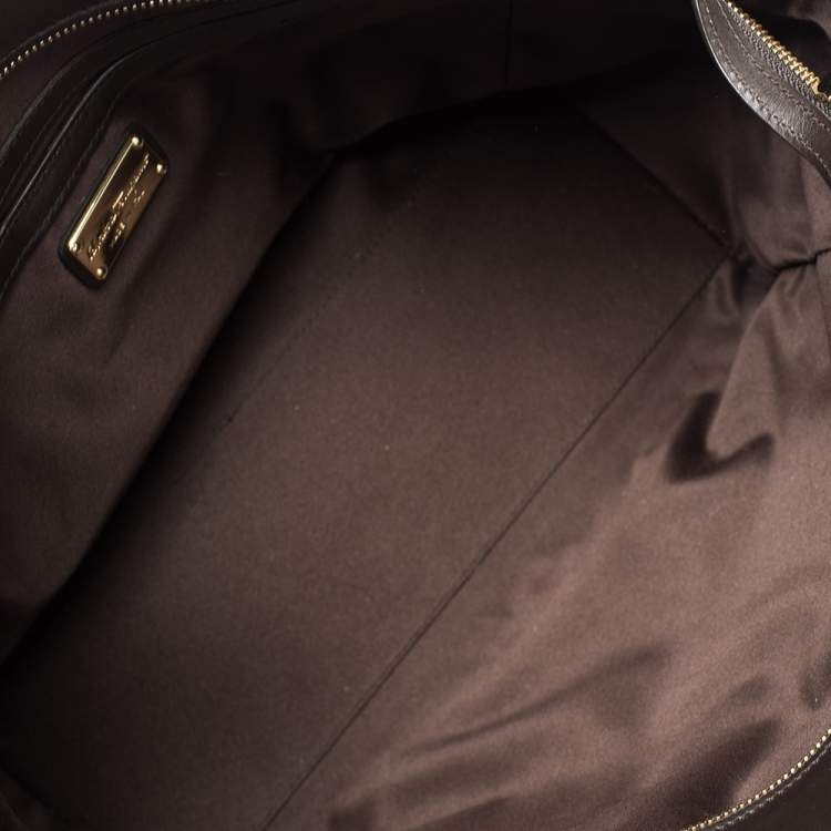 مملوكة مسبقًا Salvatore Ferragamo Dark Brown Canvas,Suede and Leather Patchwork Amy Tote