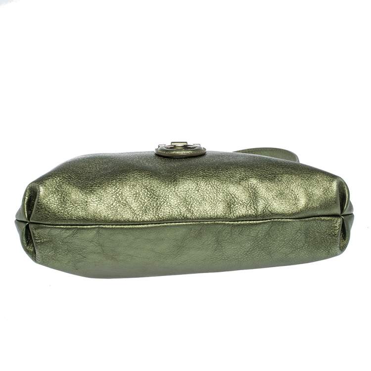 Pre Owned Salvatore Ferragamo Metallic Green Leather Gancio Hobo