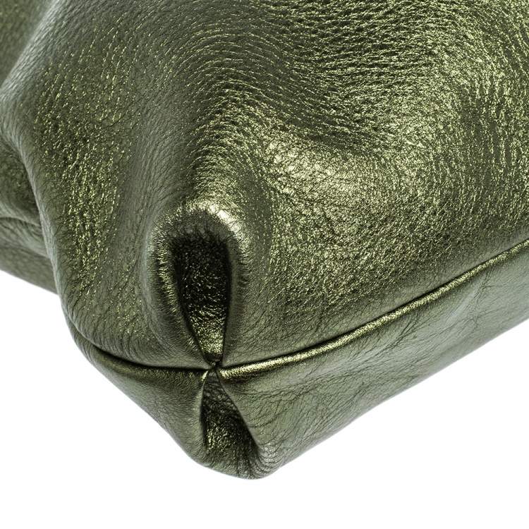 Pre Owned Salvatore Ferragamo Metallic Green Leather Gancio Hobo
