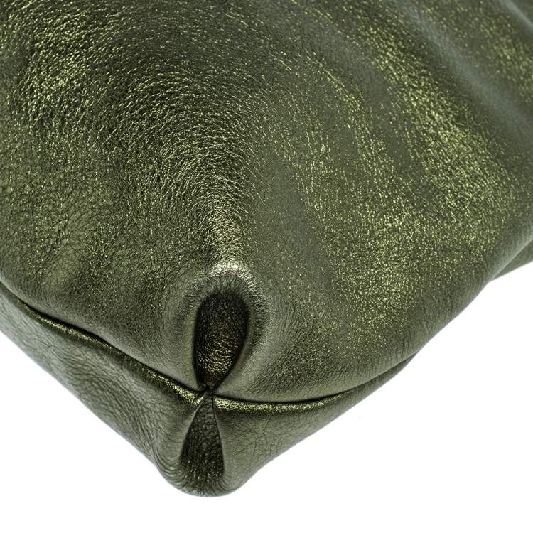 Pre Owned Salvatore Ferragamo Metallic Green Leather Gancio Hobo