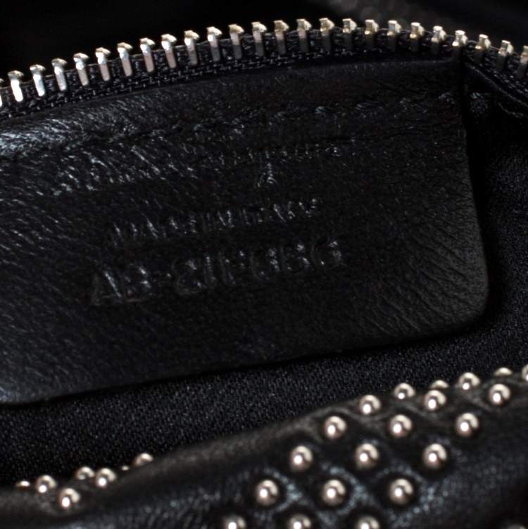Pre Owned Salvatore Ferragamo Black Studded Leather Ginette Shoulder Bag