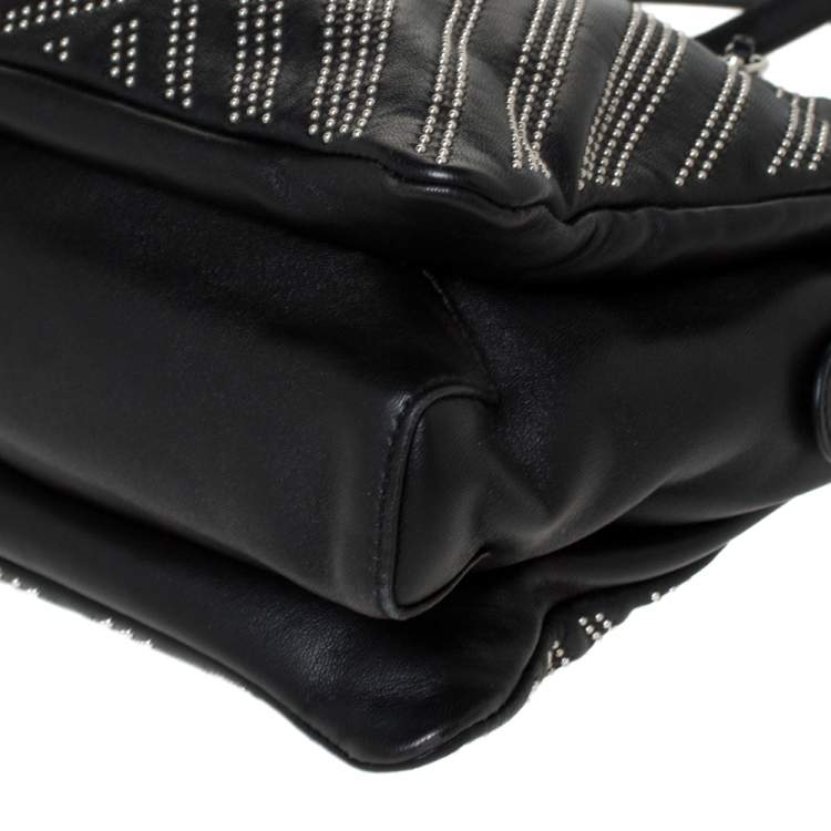 Pre Owned Salvatore Ferragamo Black Studded Leather Ginette Shoulder Bag