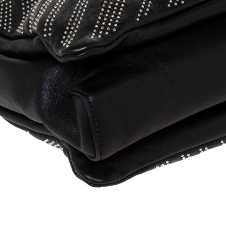 Pre Owned Salvatore Ferragamo Black Studded Leather Ginette Shoulder Bag