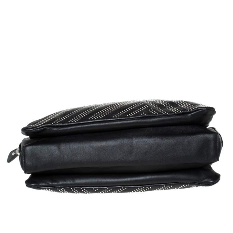 Pre Owned Salvatore Ferragamo Black Studded Leather Ginette Shoulder Bag