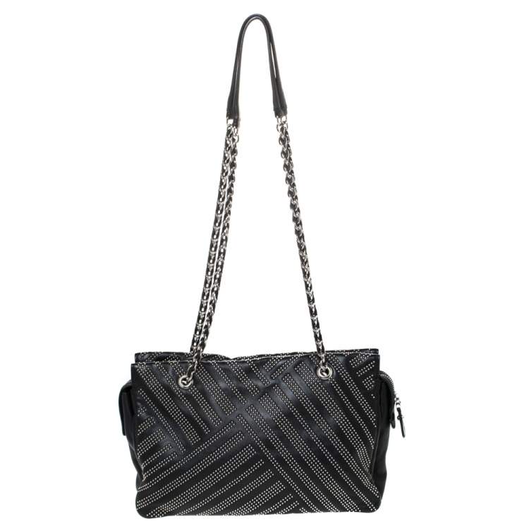 Pre Owned Salvatore Ferragamo Black Studded Leather Ginette Shoulder Bag