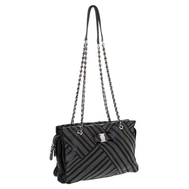 Pre Owned Salvatore Ferragamo Black Studded Leather Ginette Shoulder Bag