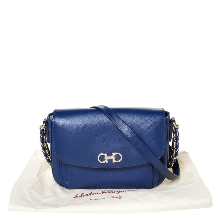 Pre Owned Salvatore Ferragamo Blue Leather Sandrine Shoulder Bag