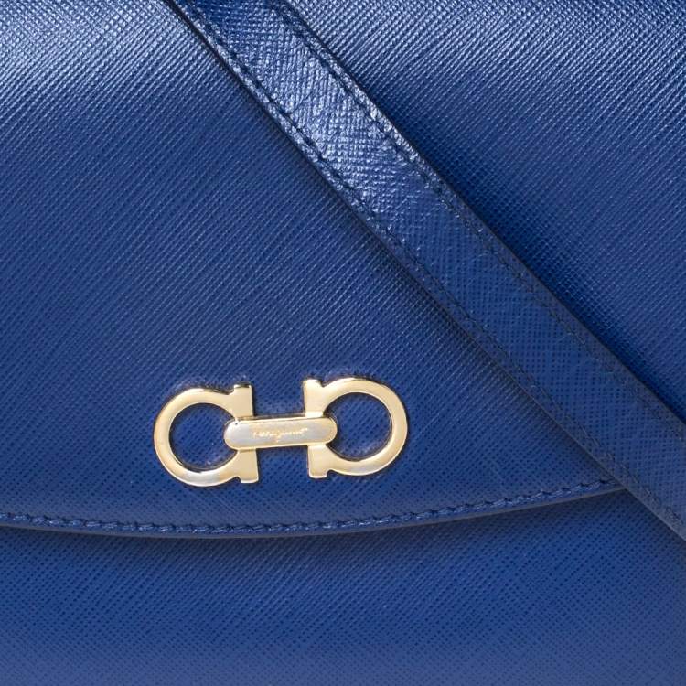 Pre Owned Salvatore Ferragamo Blue Leather Sandrine Shoulder Bag