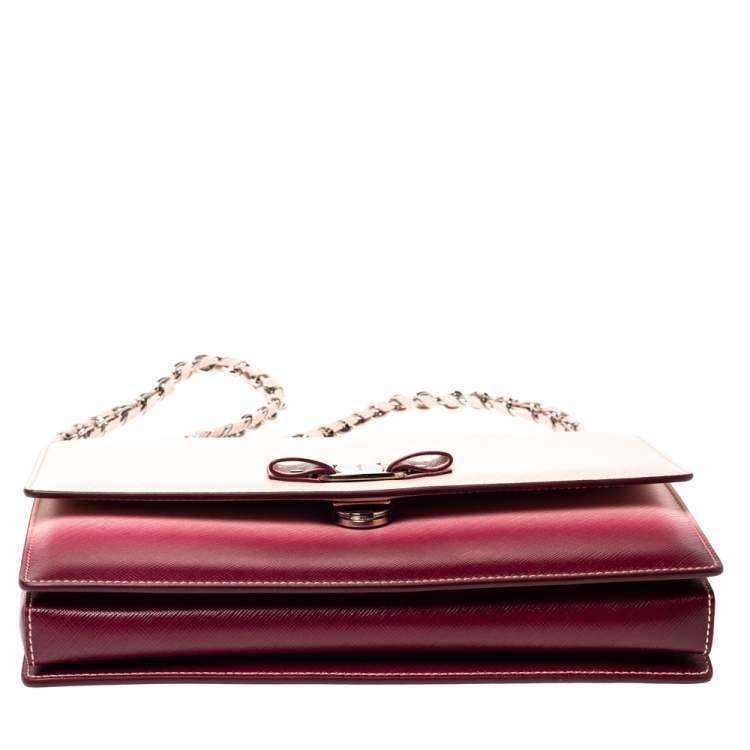 Pre Owned Salvatore Ferragamo Pink/Burgundy Ombre Leather Ginny Shoulder Bag
