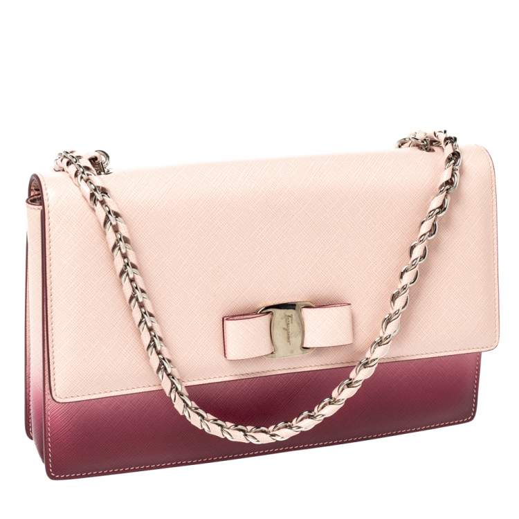Pre Owned Salvatore Ferragamo Pink/Burgundy Ombre Leather Ginny Shoulder Bag