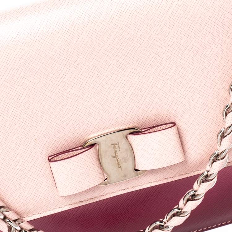 Pre Owned Salvatore Ferragamo Pink/Burgundy Ombre Leather Ginny Shoulder Bag