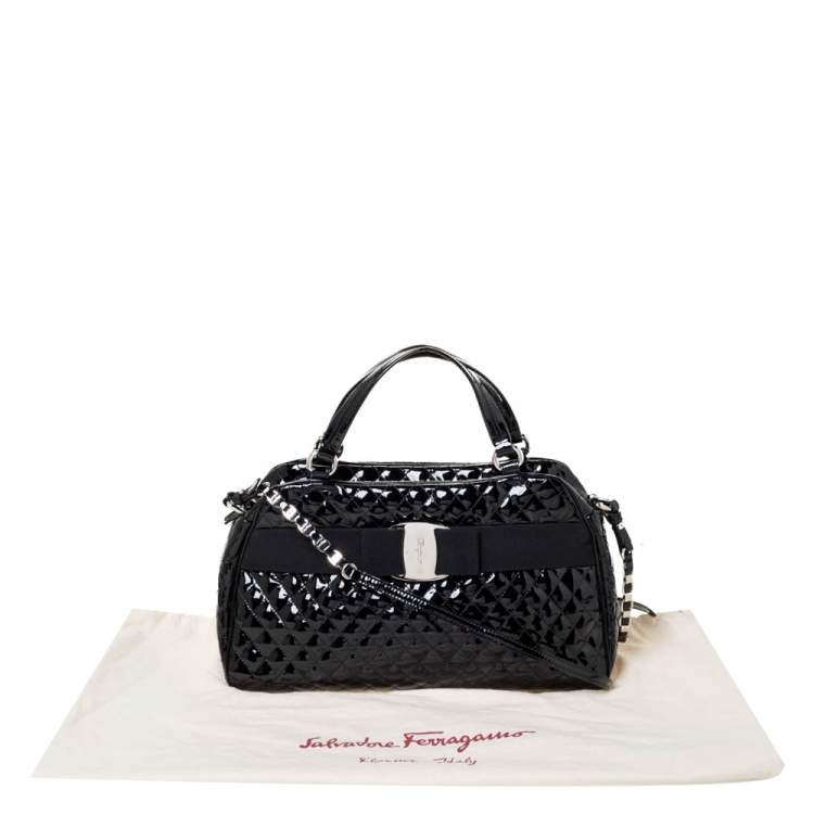 Pre Owned Salvatore Ferragamo Black Patent Leather Vara Bow Satchel