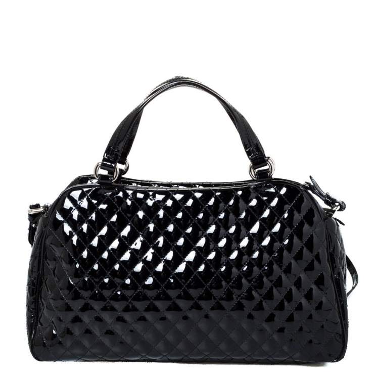 Pre Owned Salvatore Ferragamo Black Patent Leather Vara Bow Satchel