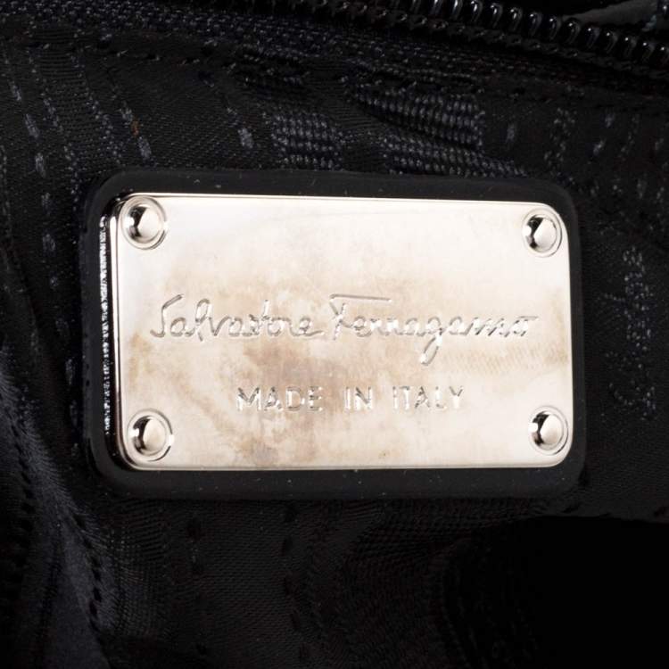 Pre Owned Salvatore Ferragamo Black Patent Leather Vara Bow Satchel