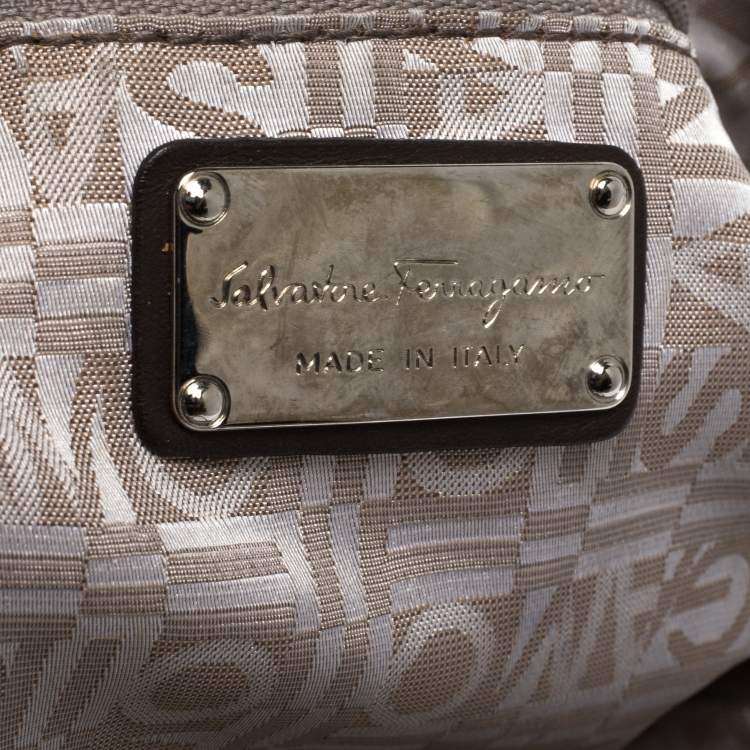 Pre Owned Salvatore Ferragamo Multicolor Jungle Print Nylon and Leather Satchel