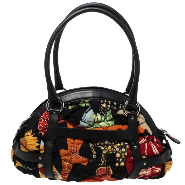 Pre Owned Salvatore Ferragamo Multicolor Fiera Print Nylon and Leather Dome Satchel