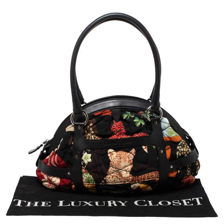 Pre Owned Salvatore Ferragamo Multicolor Fiera Print Nylon and Leather Dome Satchel