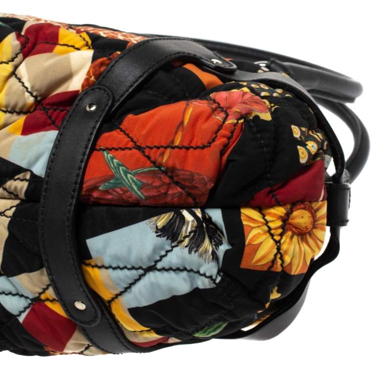 Pre Owned Salvatore Ferragamo Multicolor Fiera Print Nylon and Leather Dome Satchel