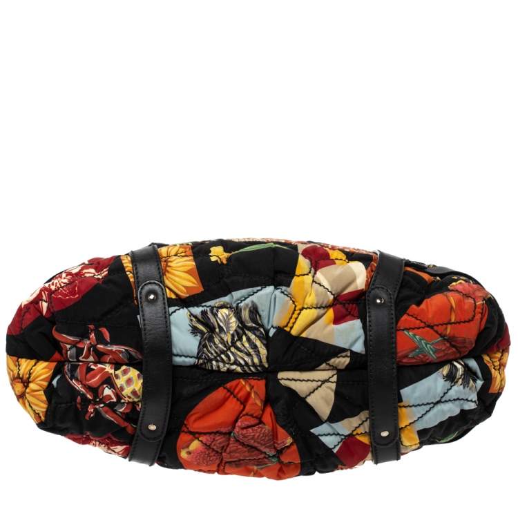 Pre Owned Salvatore Ferragamo Multicolor Fiera Print Nylon and Leather Dome Satchel