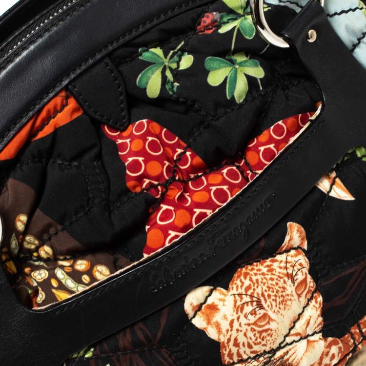 Pre Owned Salvatore Ferragamo Multicolor Fiera Print Nylon and Leather Dome Satchel