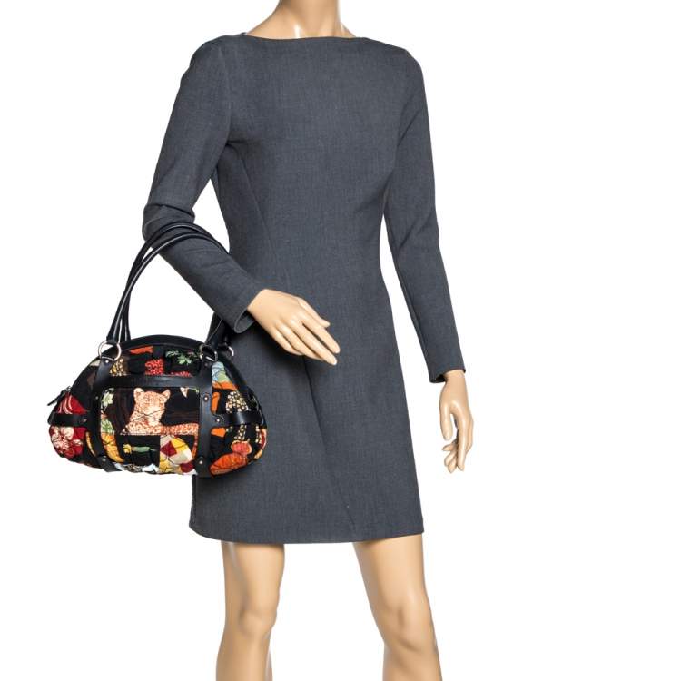 Pre Owned Salvatore Ferragamo Multicolor Fiera Print Nylon and Leather Dome Satchel