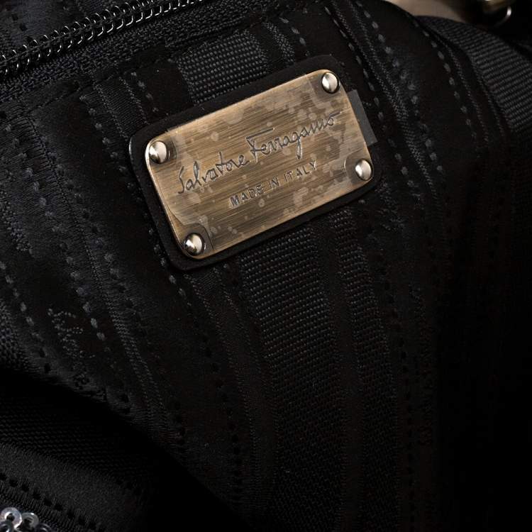 Pre Owned Salvatore Ferragamo Black Sequins and Nylon Vara Bow Tote