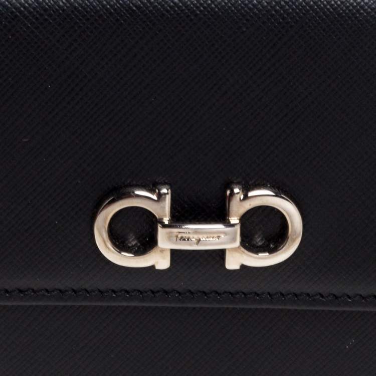 Pre Owned Salvatore Ferragamo Black Leather Double Gancio Continental Wallet